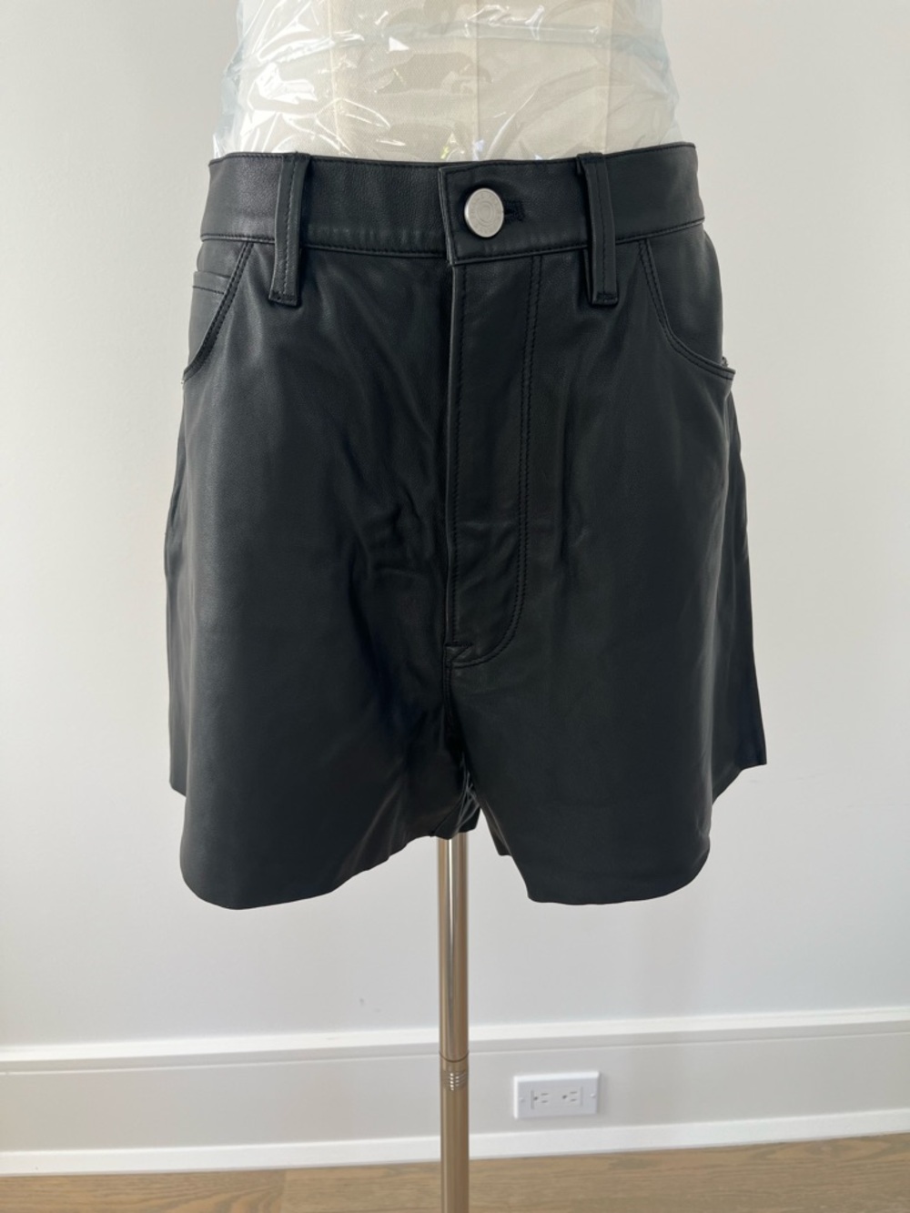Frame Denim Black Leather Shorts